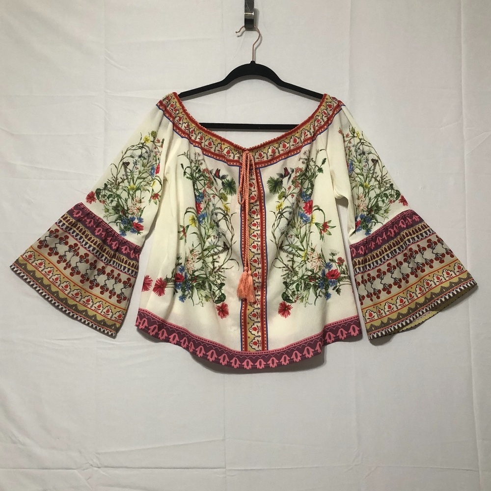 Umgee Women’s Boho Floral Off Shoulder Bell Sleeve Top Size M (I)